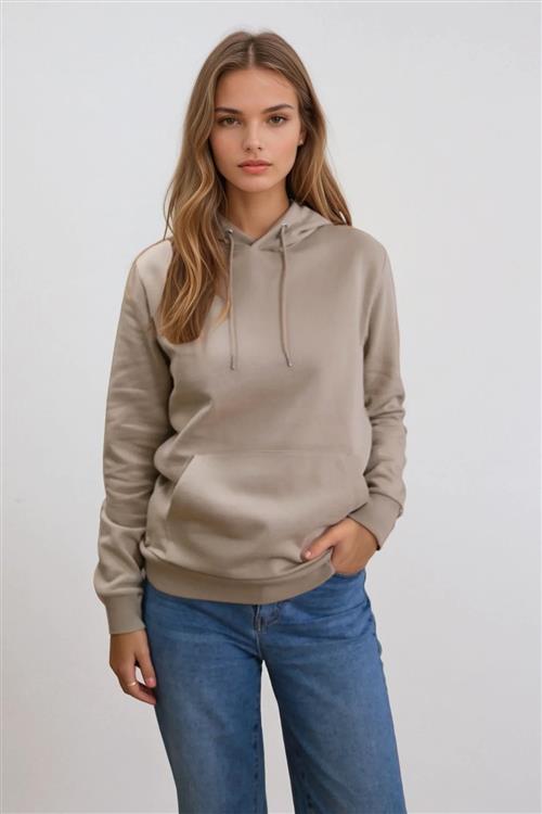 Boyfriend Sweat Hoodie - Mørk Beige - L - TeeShoppen