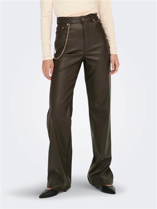 Camille Wide Faux Leather Bukser - Delicioso - XL/32 - ONLY