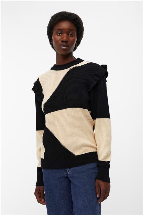 Herrena Ruffle Pullover Strik - Sandshell - M - Object
