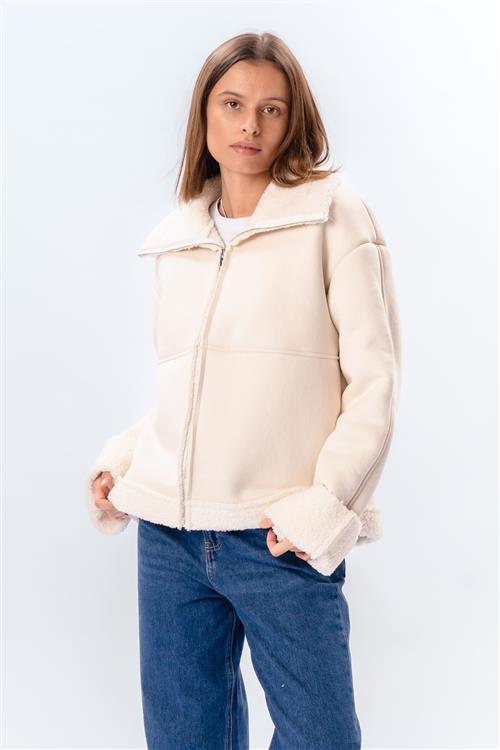 Shearling Zipper Coat - Kridt - XL - TeeShoppen