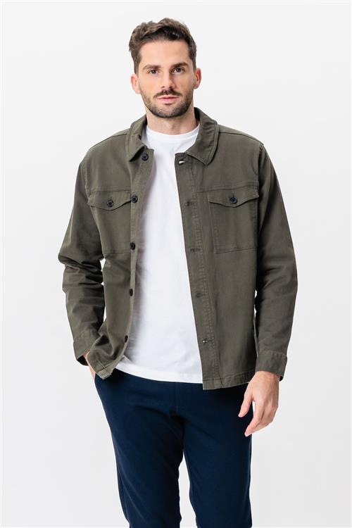 Twill Overshirt - Mørk Oliven - S - TeeShoppen
