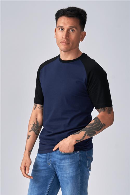 Basic raglan T-shirt - Sort-Navy - Herre - XL - TeeShoppen