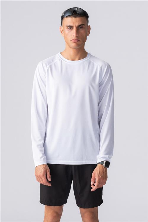 Langærmet Trænings T-shirt - Hvid - Herre - S - TeeShoppen