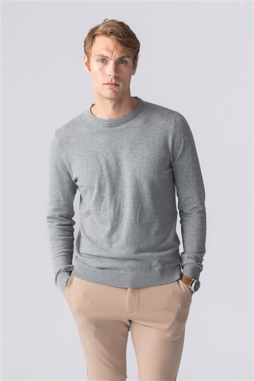 Pullover Rundhals - Grå Melange - Herre - S - TeeShoppen
