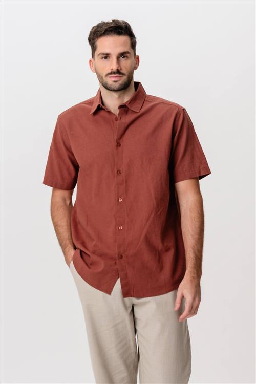 Kortærmet Hørskjorte - Terracotta - XS - TeeShoppen
