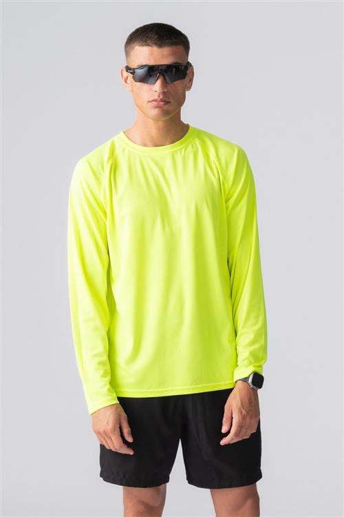 Langærmet Trænings T-shirt - Neon Gul - Herre - L - TeeShoppen