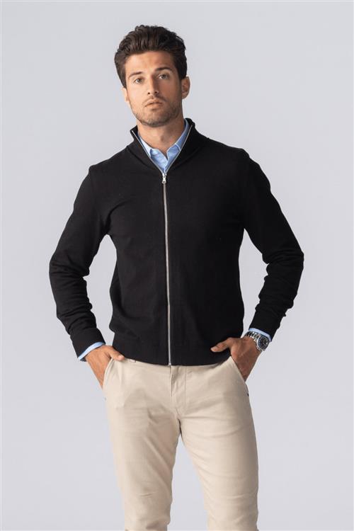 Pullover Zip Cardigan - Sort - Herre - M - TeeShoppen