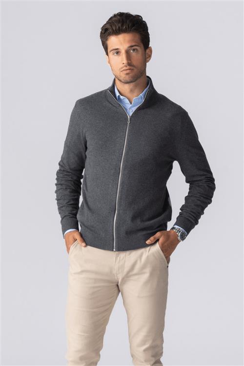 Pullover Zip Cardigan - Charcoal Melange - Herre - L - TeeShoppen