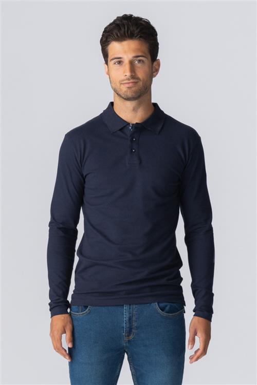 Muscle Langærmet Polo Shirt - Navy - Herre - XL - TeeShoppen