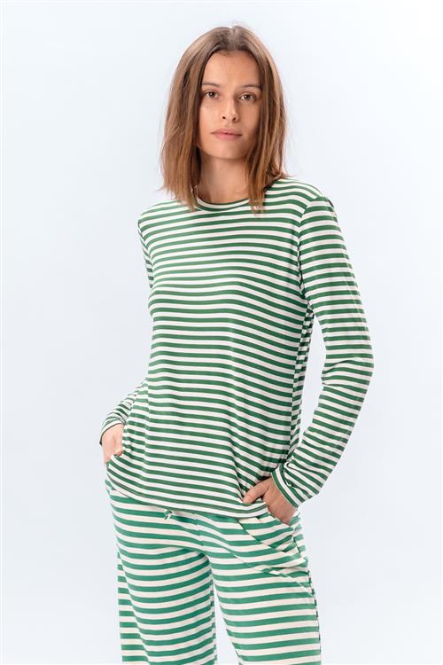 Stribet Langærmet Slim Fit - Grøn - L/XL - TeeShoppen