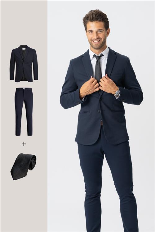 Det Originale Performance Jakkesæt (Navy) + Slips - Pakketilbud - Herre - Default Title - TeeShoppen