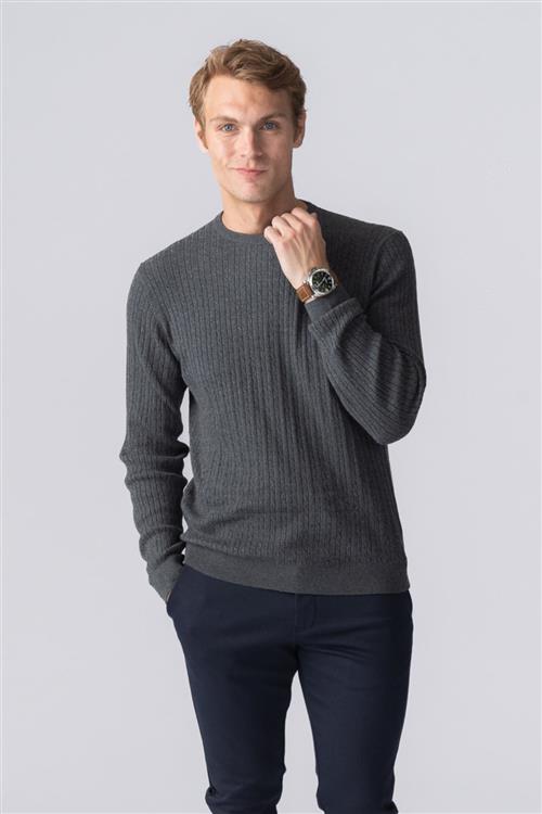 Pullover Kabel Strik - Charcoal Melange - Herre - XL - TeeShoppen