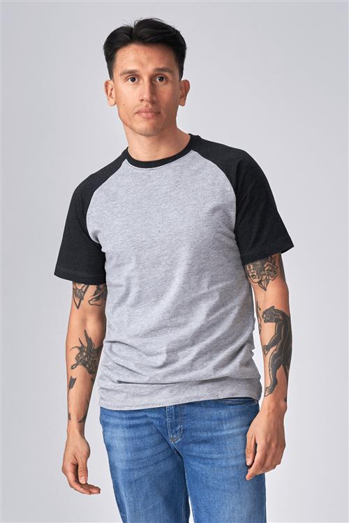 Basic raglan T-shirt - Sort-Lyse Grå - Herre - L - TeeShoppen