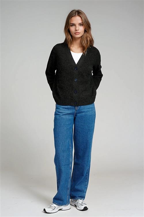 Strikket Cardigan - Mørkegrå Meleret - Dame - XL - TeeShoppen