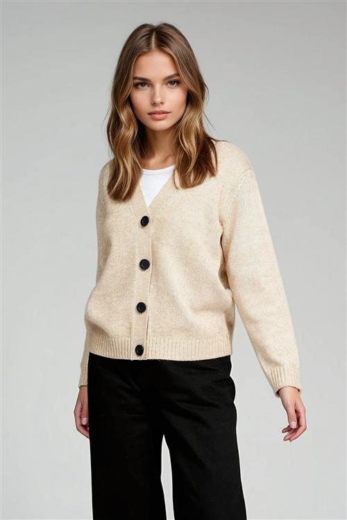 Strikket Cardigan - Beige - Dame - S - TeeShoppen