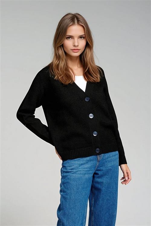 Strikket Cardigan - Sort - Dame - M - TeeShoppen