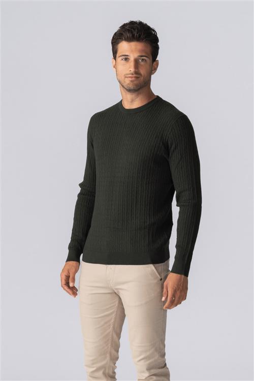 Pullover Kabel Strik - Army - Herre - M - TeeShoppen