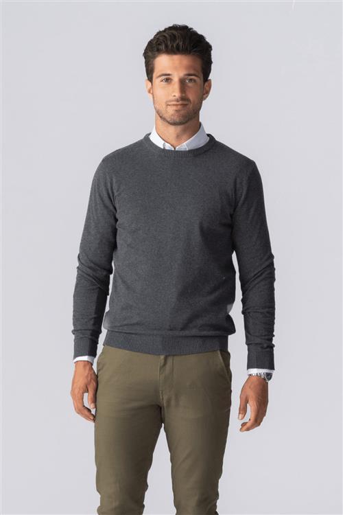 Pullover Rundhals - Charcoal Melange - Herre - L - TeeShoppen