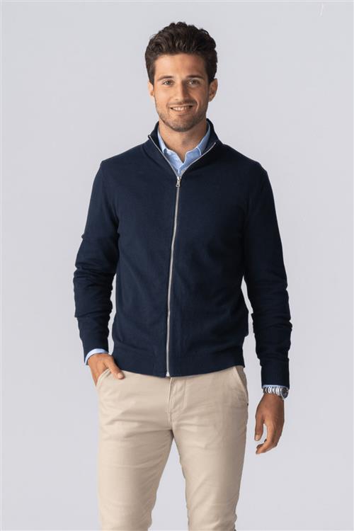 Pullover Zip Cardigan - Navy - Herre - M - TeeShoppen