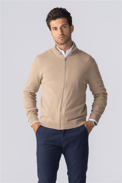 Pullover Zip Cardigan - Sand - Herre - L - TeeShoppen