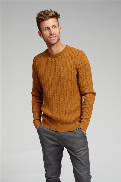Cable Knit Crewneck - Lysebrun - Herre - M - TeeShoppen