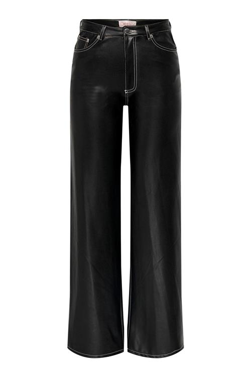 Juicy Wide Faux Leather Bukser - Sort - M/32 - ONLY