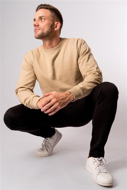 Basic Crewneck - Sand - Herre - 4XL - TeeShoppen