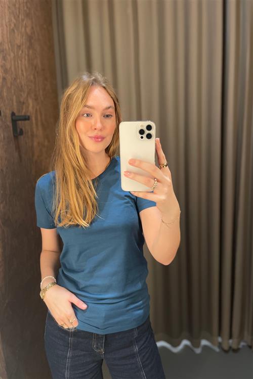 Fitted t-shirt - Petroleum blå - Dame - M - TeeShoppen
