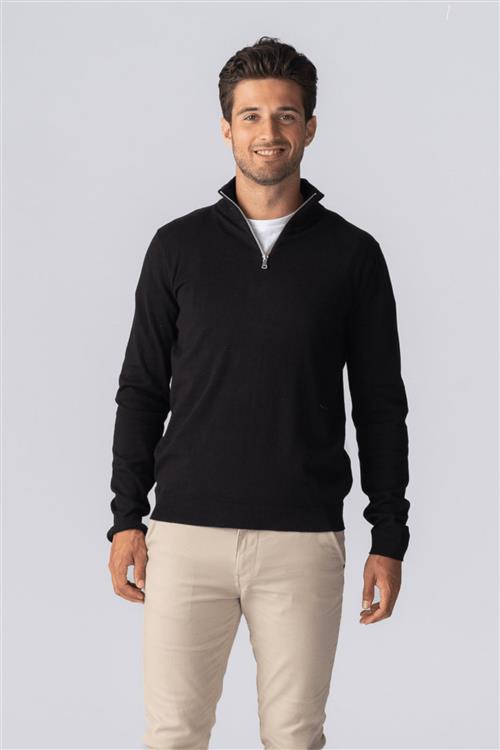 Pullover Half Zip - Sort - Herre - L - TeeShoppen