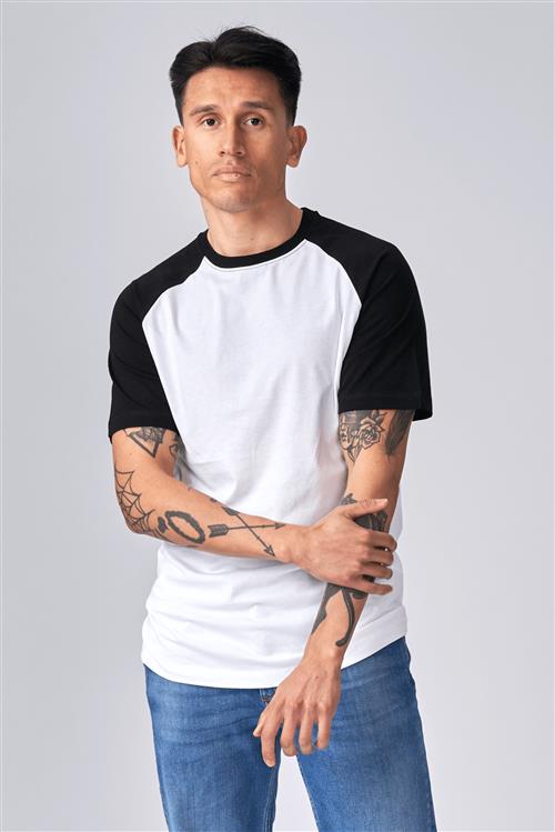 Basic raglan T-shirt - Sort-Hvid - Herre - L - TeeShoppen