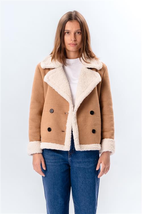 Shearling Kort Frakke - Beige - S - TeeShoppen