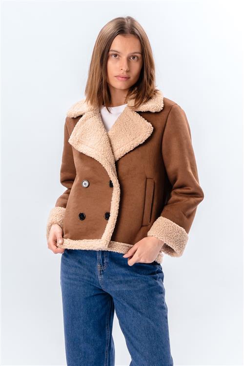 Shearling Kort Frakke - Brun - XL - TeeShoppen