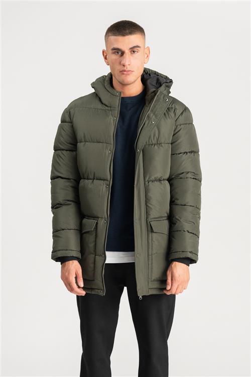 Lang Puffer Jakke - Olivengrøn - Herre - XL - TeeShoppen