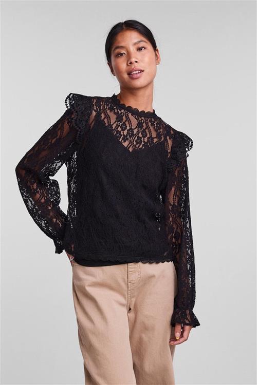 Allie Lace Bluse - Sort - S - PIECES