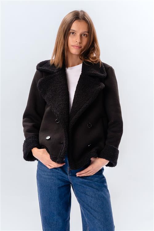 Shearling Kort Frakke - Sort - L - TeeShoppen