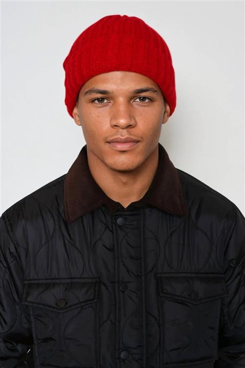 Ribbed Beanie - Vinrød - One Size - TeeShoppen