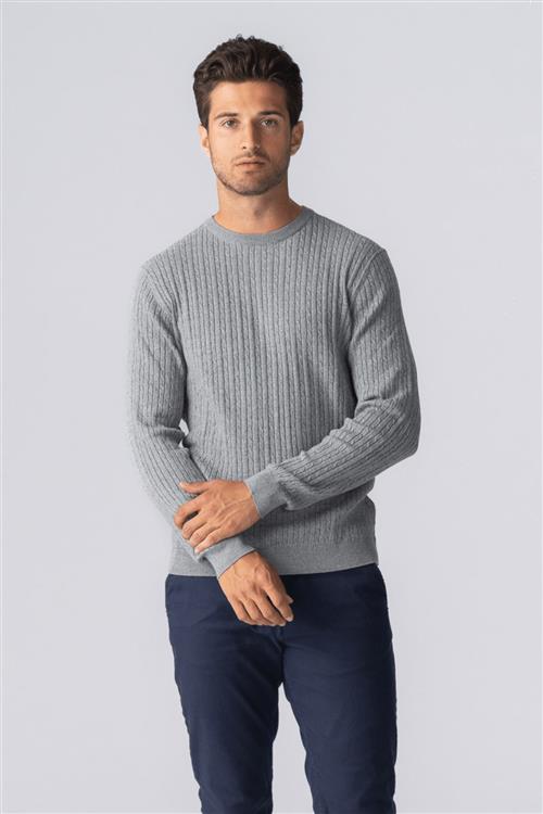 Pullover Kabel Strik - Grå Melange - Herre - M - TeeShoppen