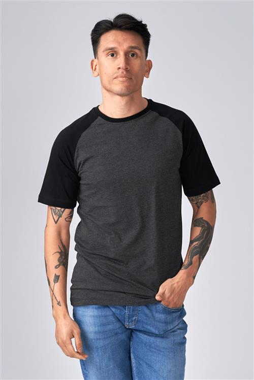 Basic raglan T-shirt - Sort-Mørke Grå - Herre - XS - TeeShoppen