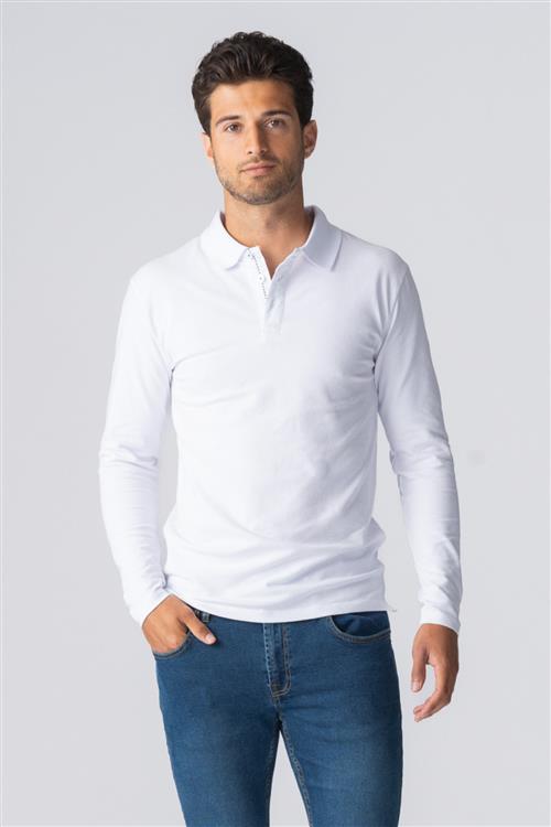Muscle langærmet Polo Shirt - Hvid - Herre - 3XL - TeeShoppen