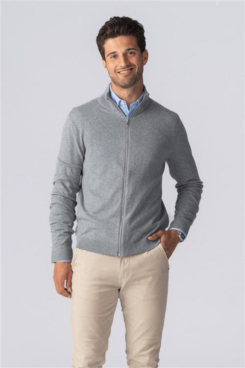 Pullover Zip Cardigan - Grå Melange - Herre - 3XL - TeeShoppen