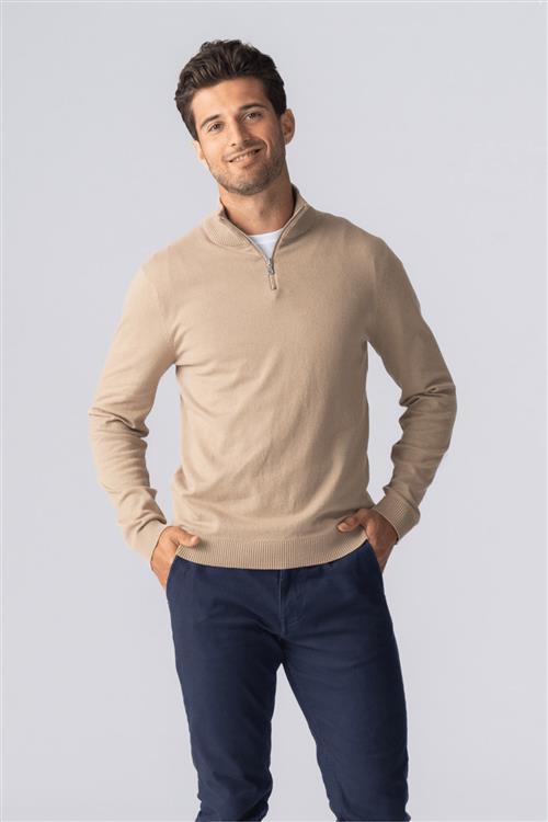 Pullover Half Zip - Sand - Herre - L - TeeShoppen