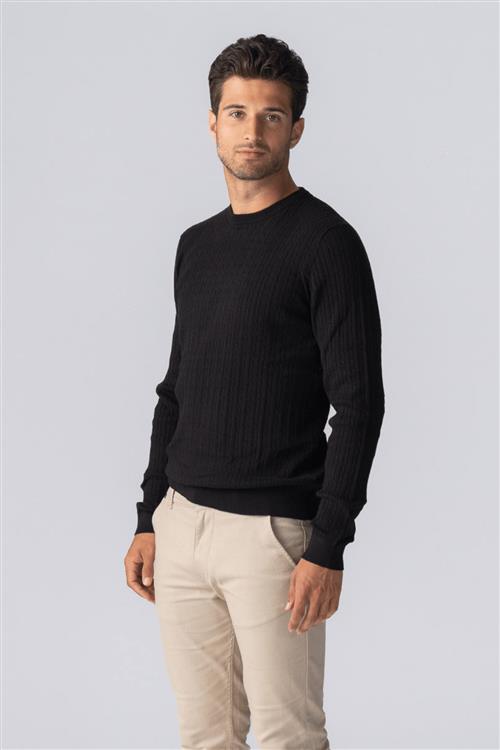 Pullover Kabel Strik - Sort - Herre - L - TeeShoppen