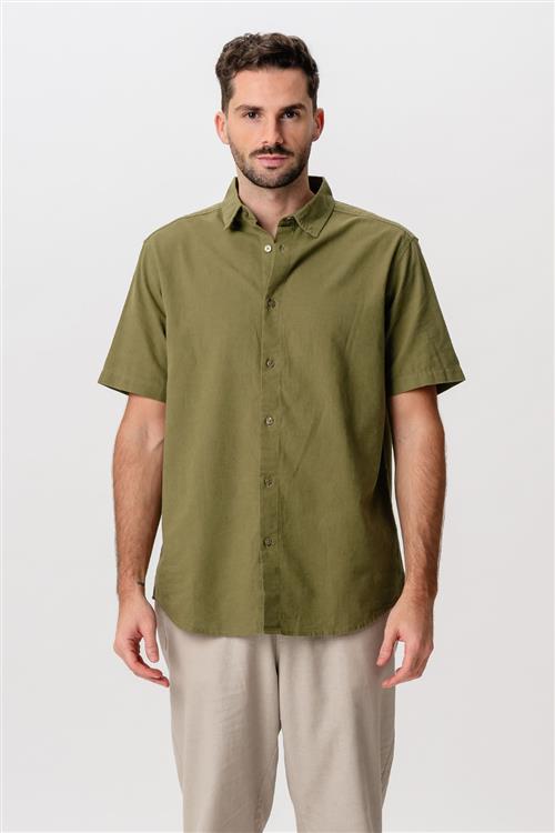 Kortærmet Hørskjorte - Grøn - 2XL - TeeShoppen