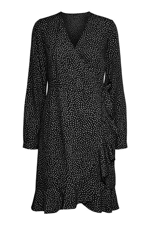 Henna Wrap Frill Kjole - Black/Snow White - L - Vero Moda