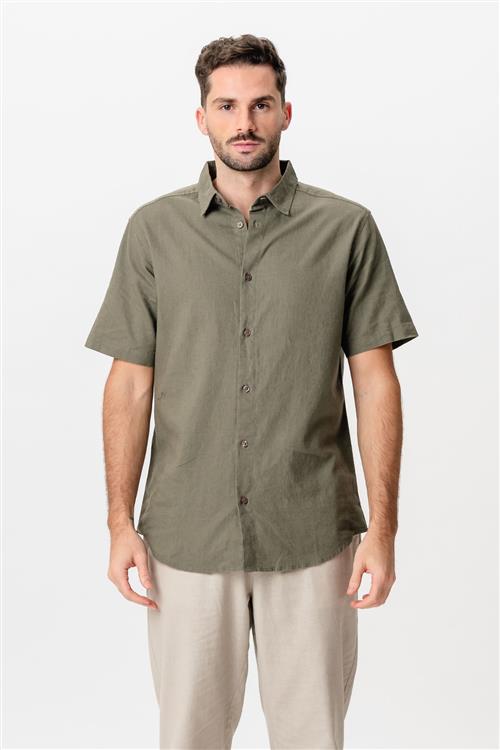 Kortærmet Hørskjorte - Army - XS - TeeShoppen