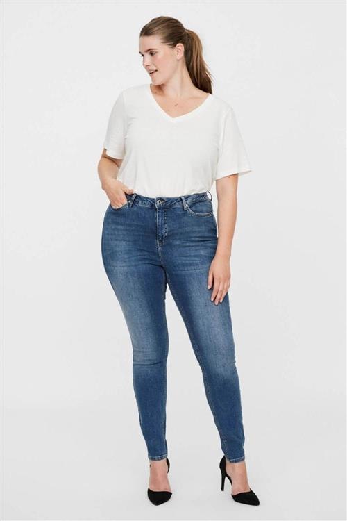 Lora Jeans high waisted (Curve) - Medium blå denim - Dame - 46 - Vero Moda Curve