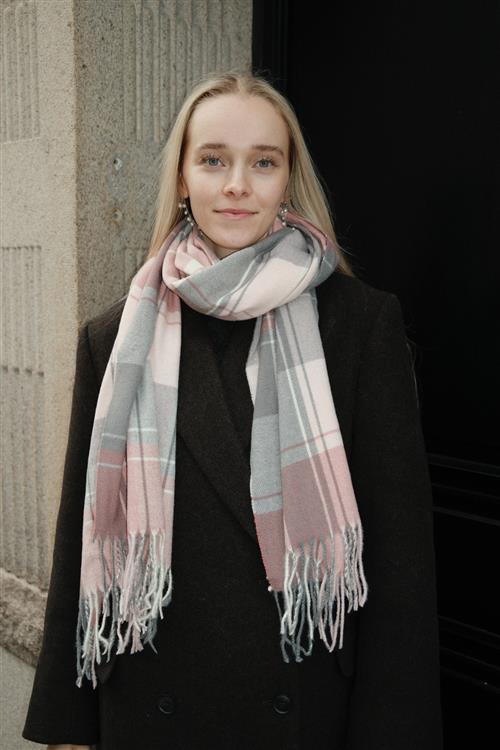 Tørklæde - Grå / Pink - One Size - TeeShoppen