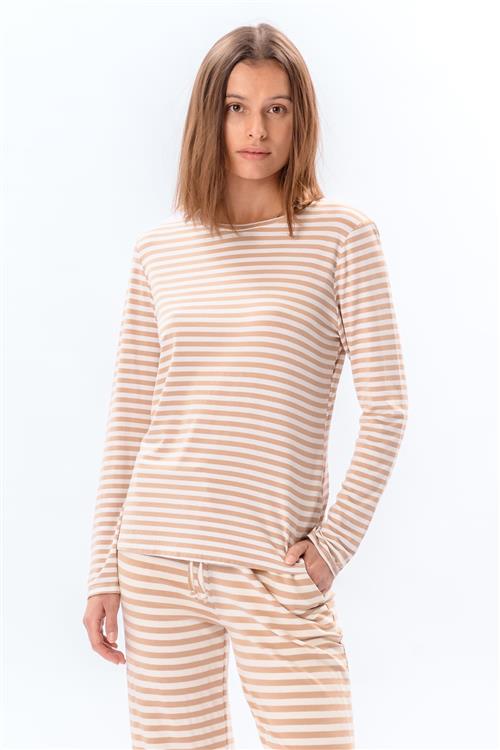 Stribet Langærmet Slim Fit - Beige - L/XL - TeeShoppen