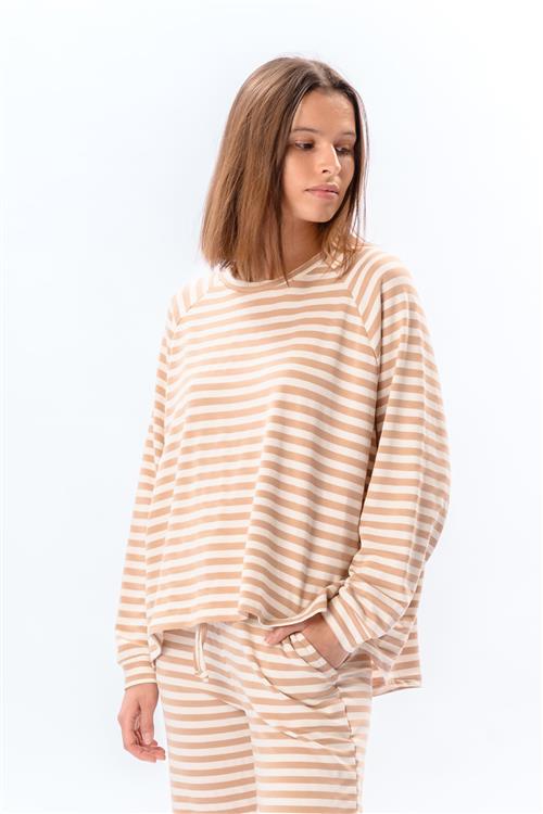 Stribet Langærmet Regular Fit - Beige - S/M - TeeShoppen