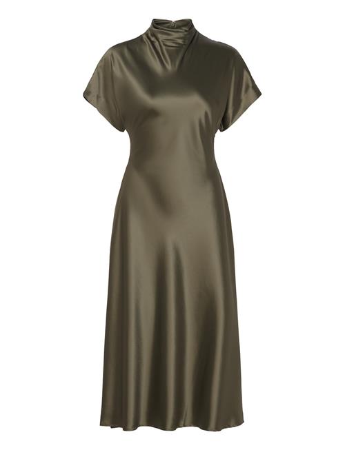 Alivia Short Sleeve Satin Midi Dress Malina Khaki